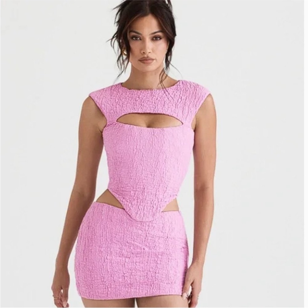 House of CB Angel Mini Skirt Pink‎ Textured Crinkle Bodycon Womens Size S